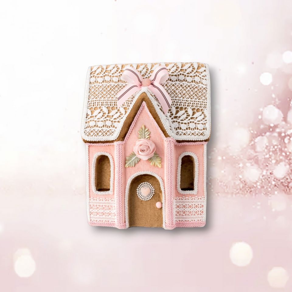 14in Pink Gingerbread House December Diamonds