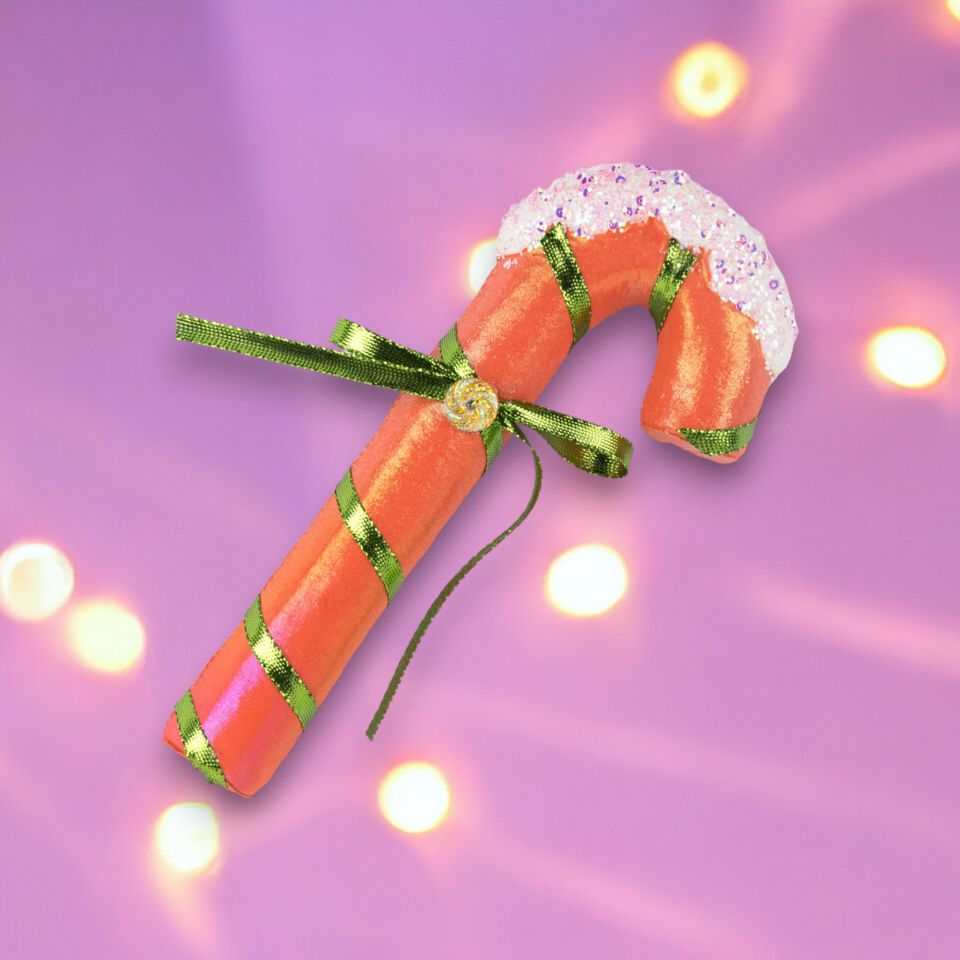 8.5in Orange Candy Cane Orn December Diamonds