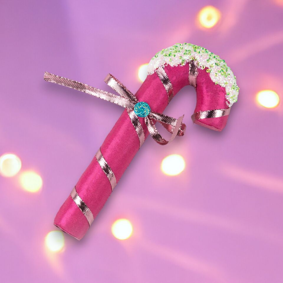 8.5in Pink Candy Cane Orn December Diamonds