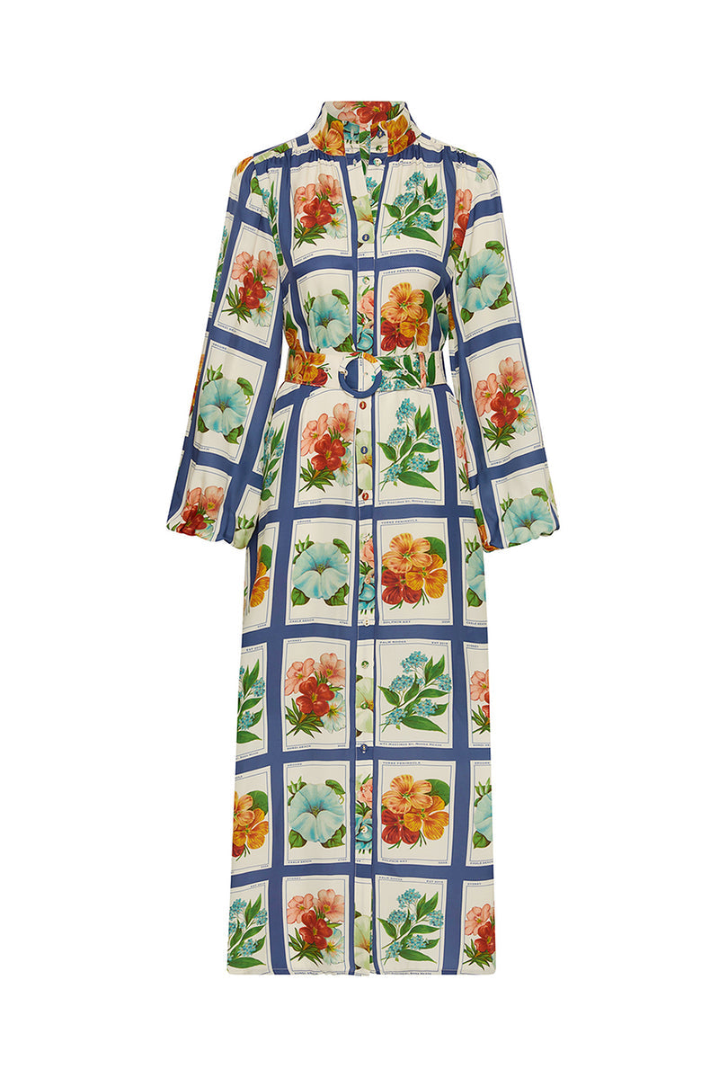 #3 Blue Striped Floral Maxi Shirt Dress