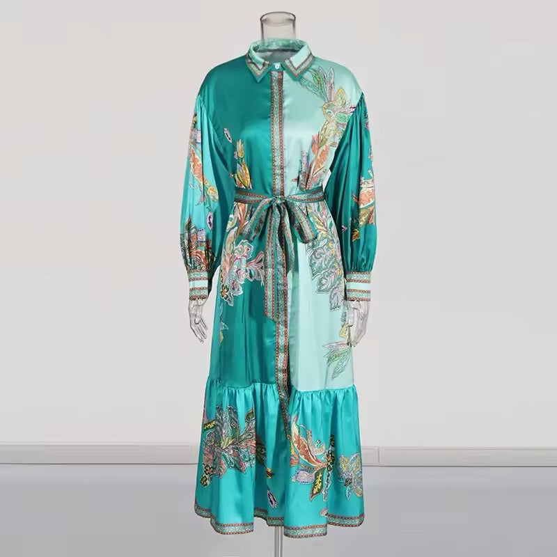 Teal Long Sleeve Maxi Shirt Dress