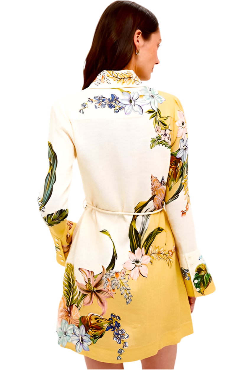Unique Yellow Flower Flared Mini Dress