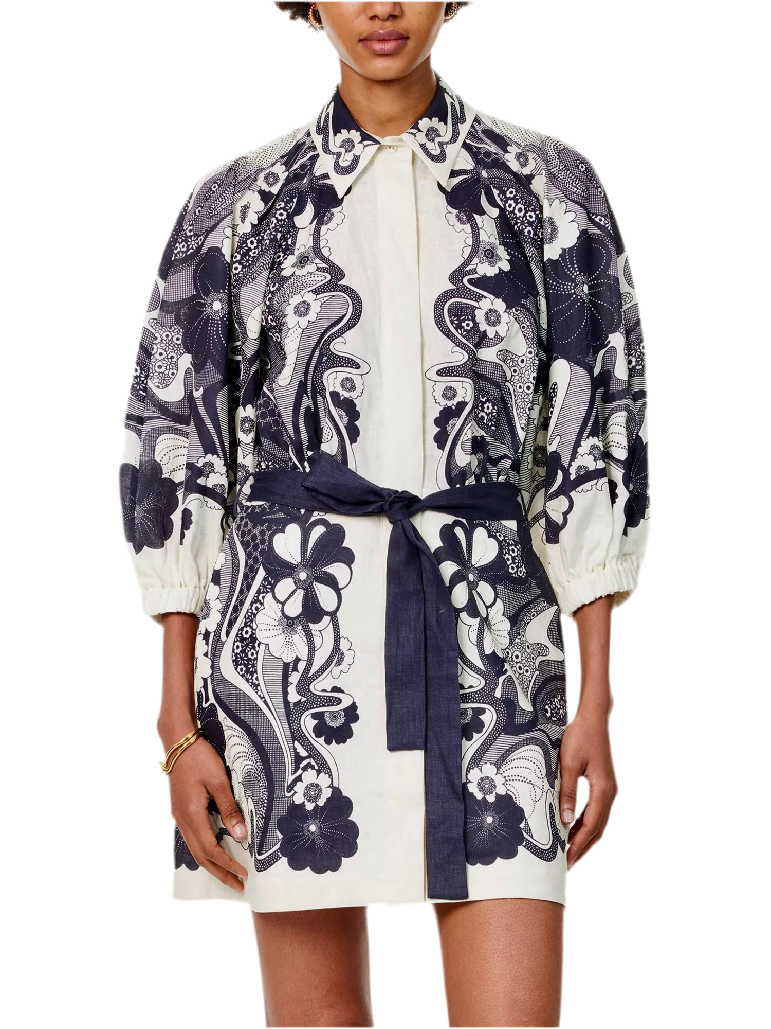 Unique Navy Floral Mini Shirt Dress