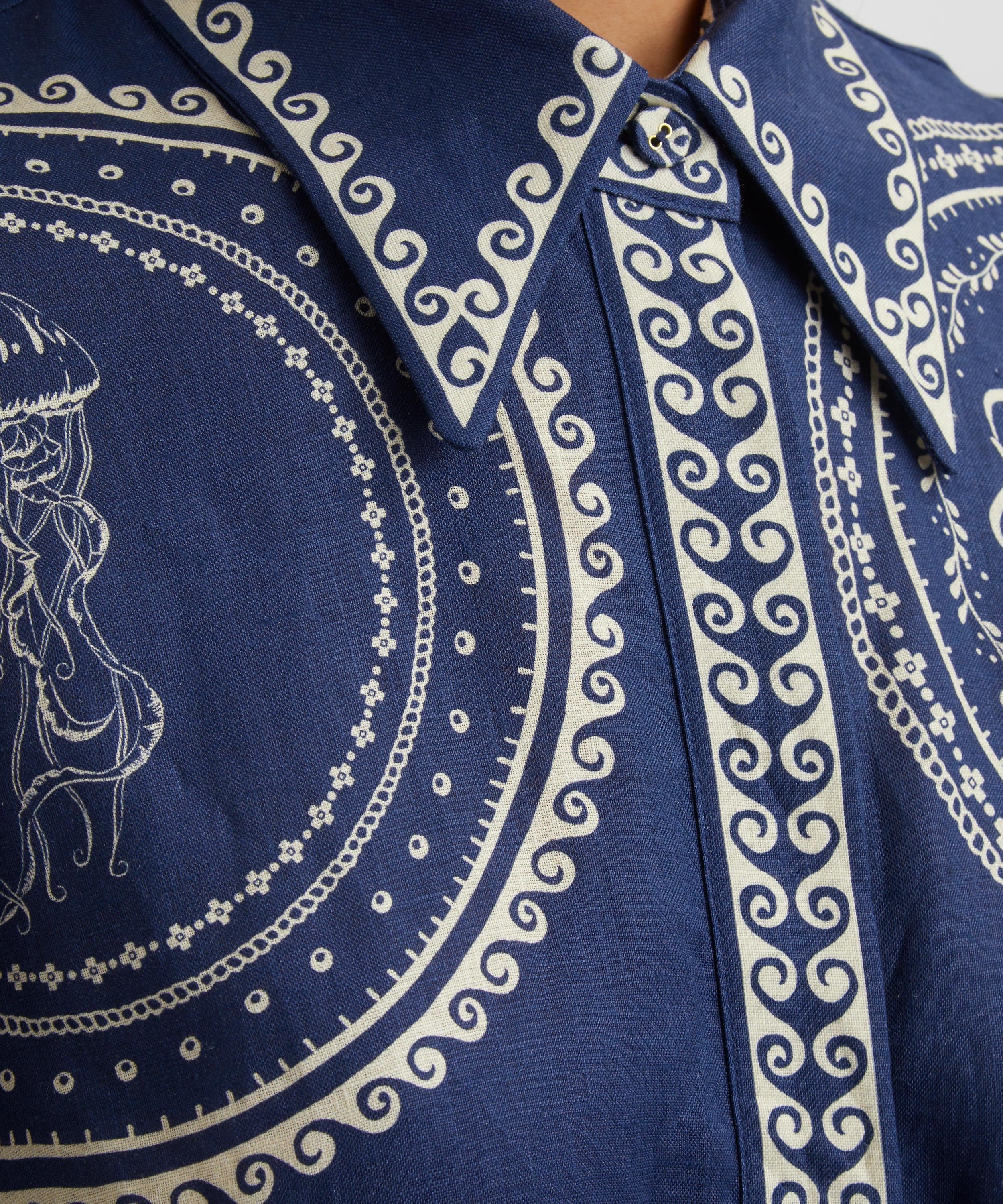 Navy Seashell Long Sleeve Maxi Shirt Dress