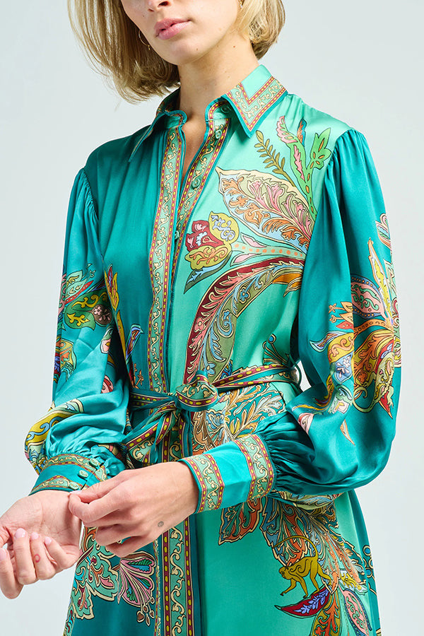 Teal Long Sleeve Maxi Shirt Dress