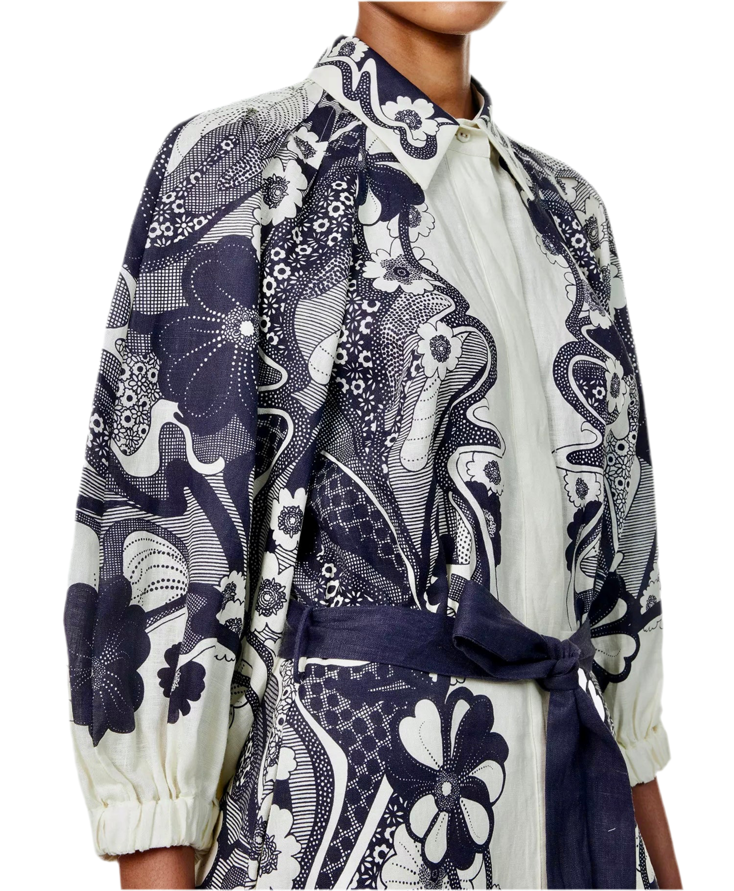 Unique Navy Floral Mini Shirt Dress