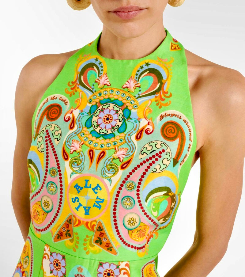 Green Swirls Halter Mini Dress