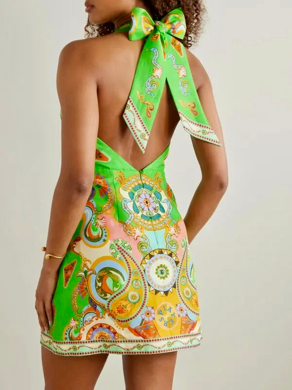 Green Swirls Halter Mini Dress
