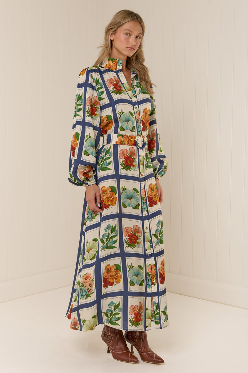 #3 Blue Striped Floral Maxi Shirt Dress