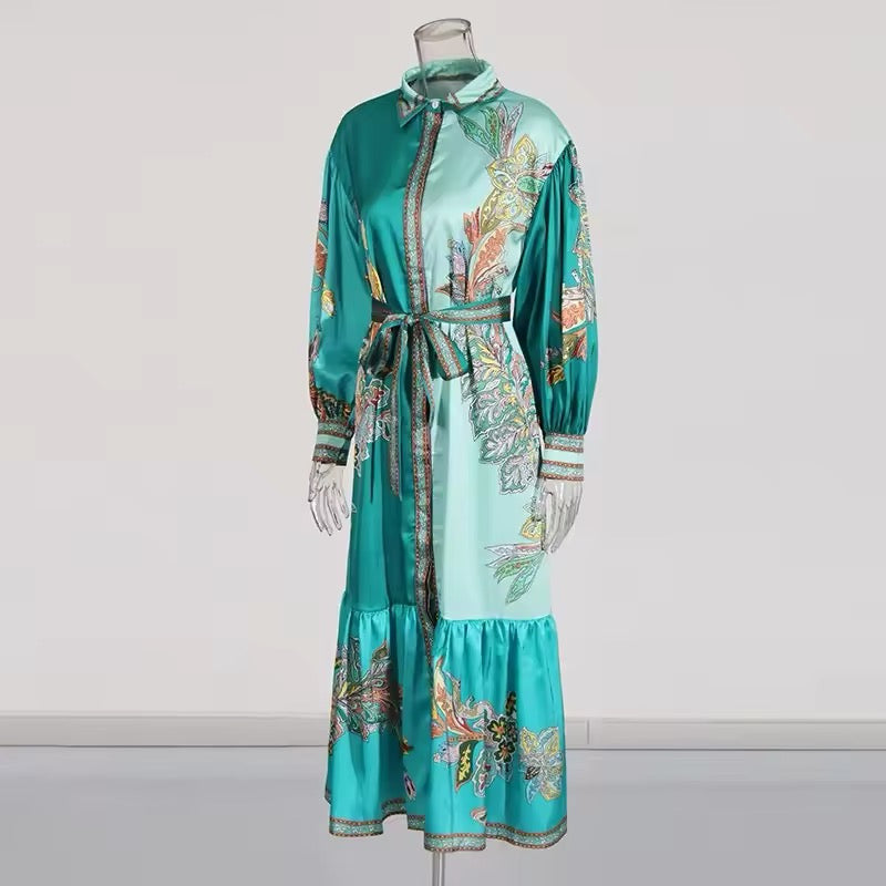 Teal Long Sleeve Maxi Shirt Dress