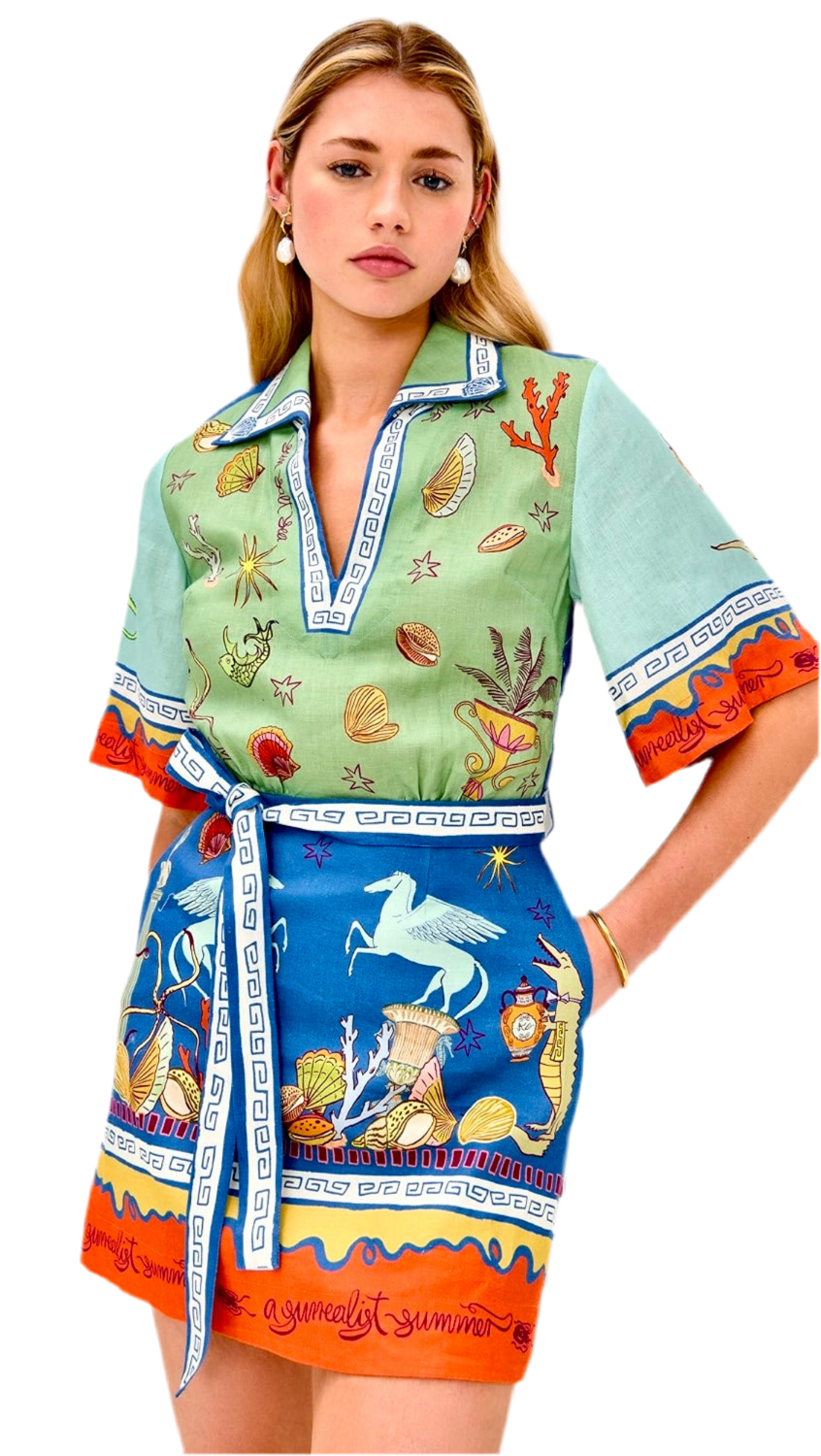 Blue Green Mini Tunic Dress