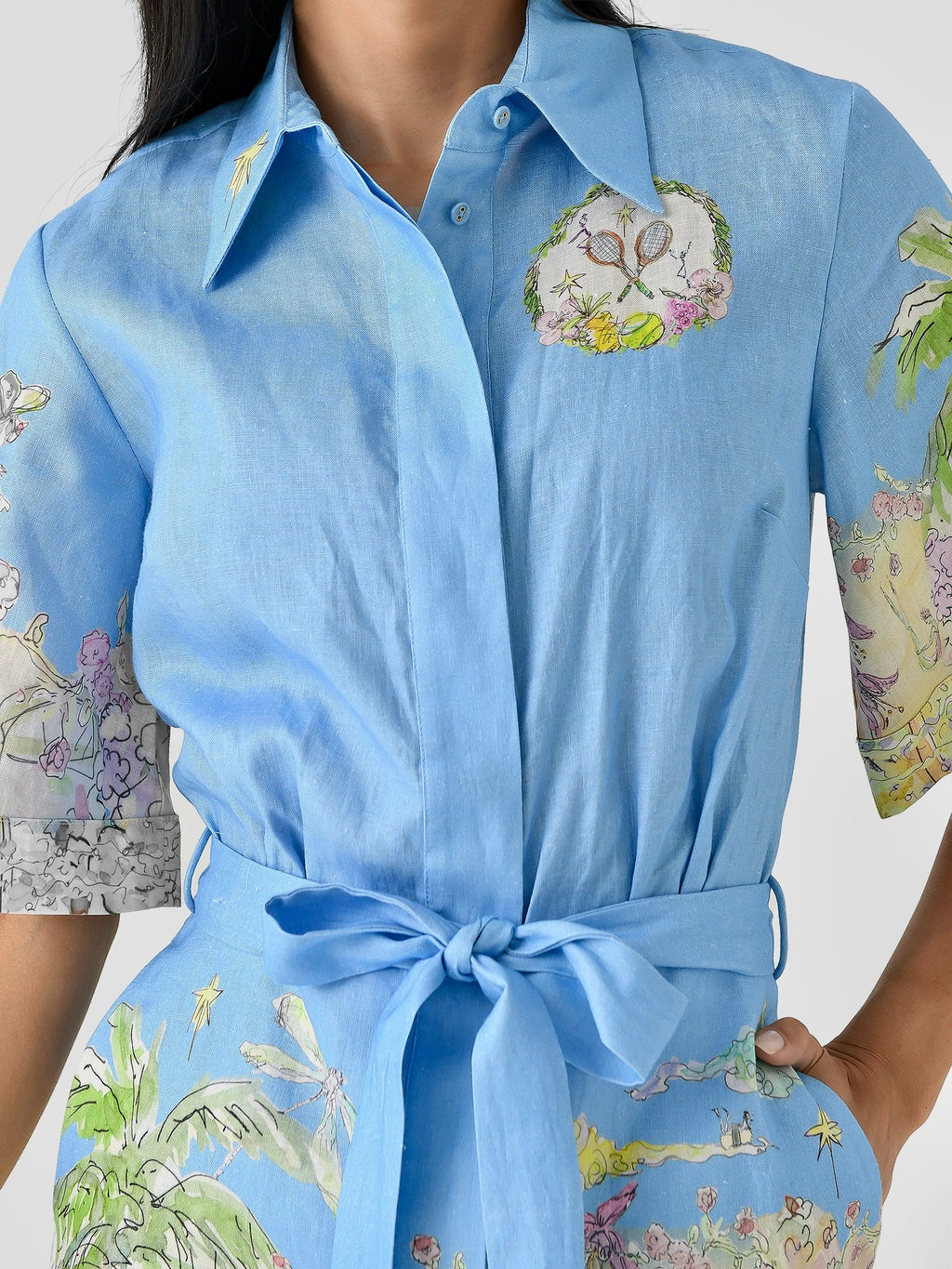 Cartoon Mini Shirt Dress Blue