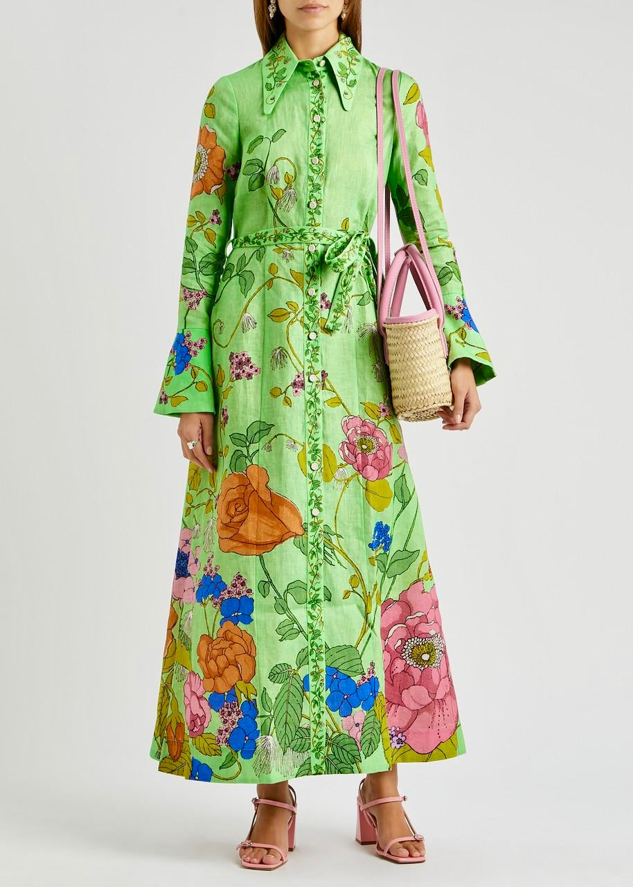Mint Floral Maxi Shirt Dress