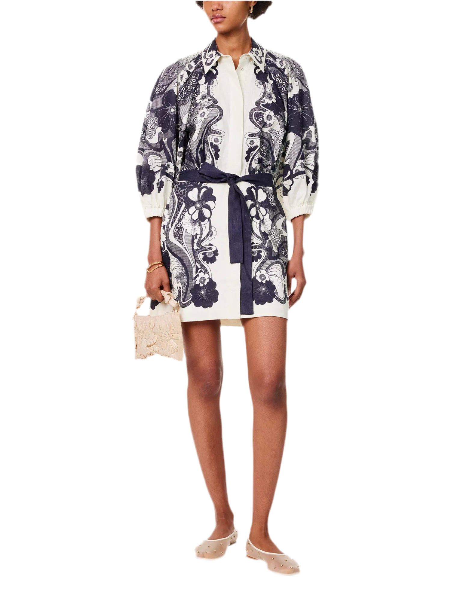 Unique Navy Floral Mini Shirt Dress