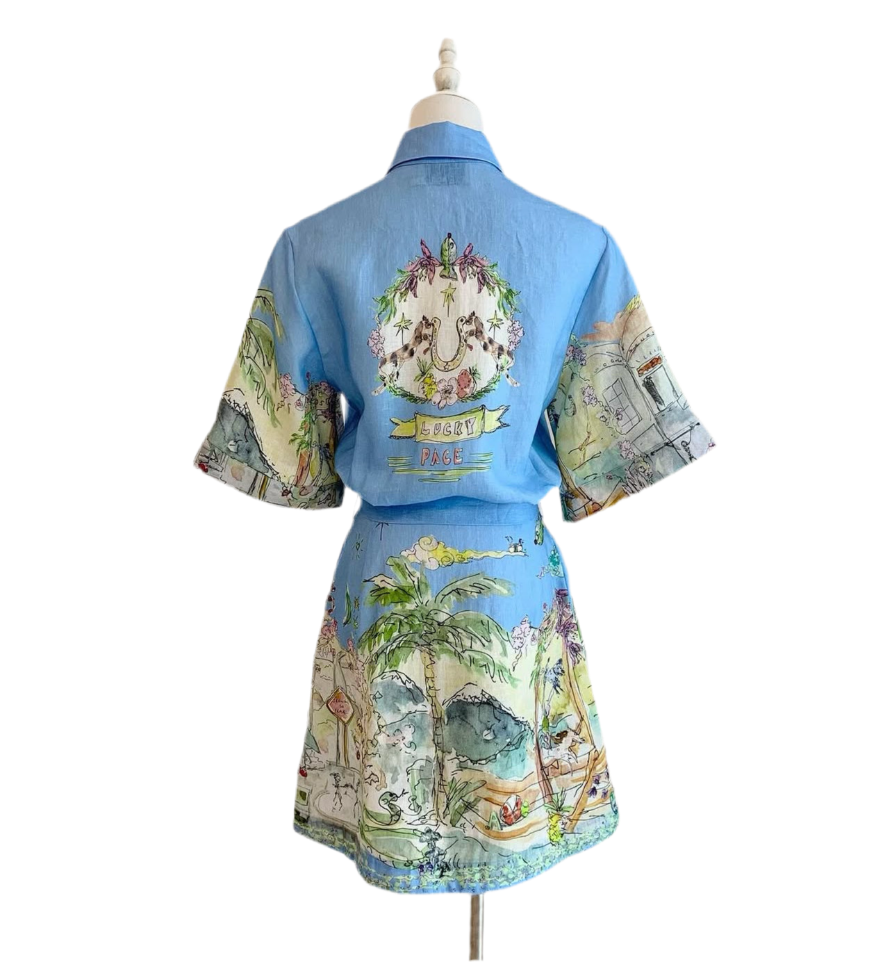 Cartoon Mini Shirt Dress Blue