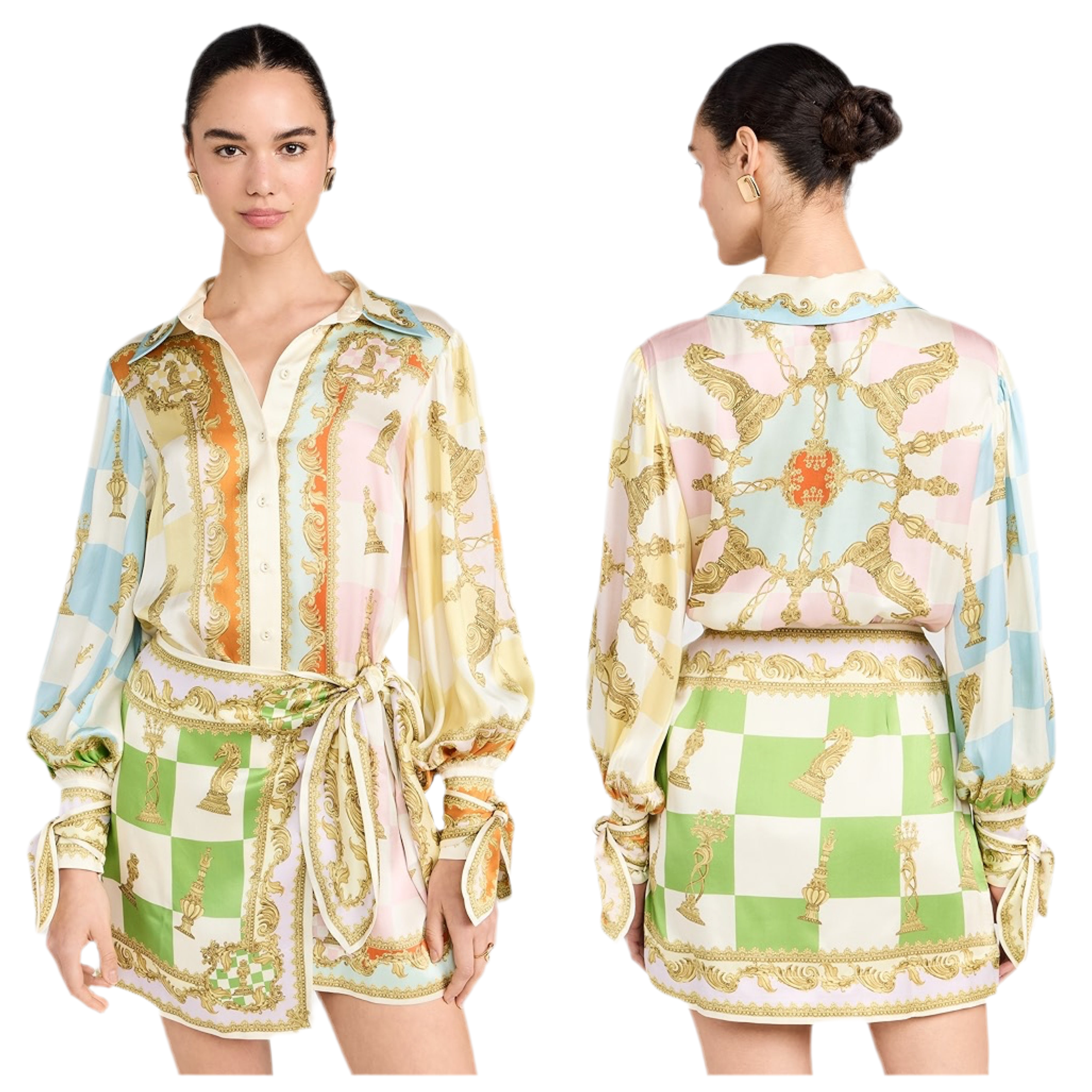 Unique Chess Knot Mini Shirt Dress
