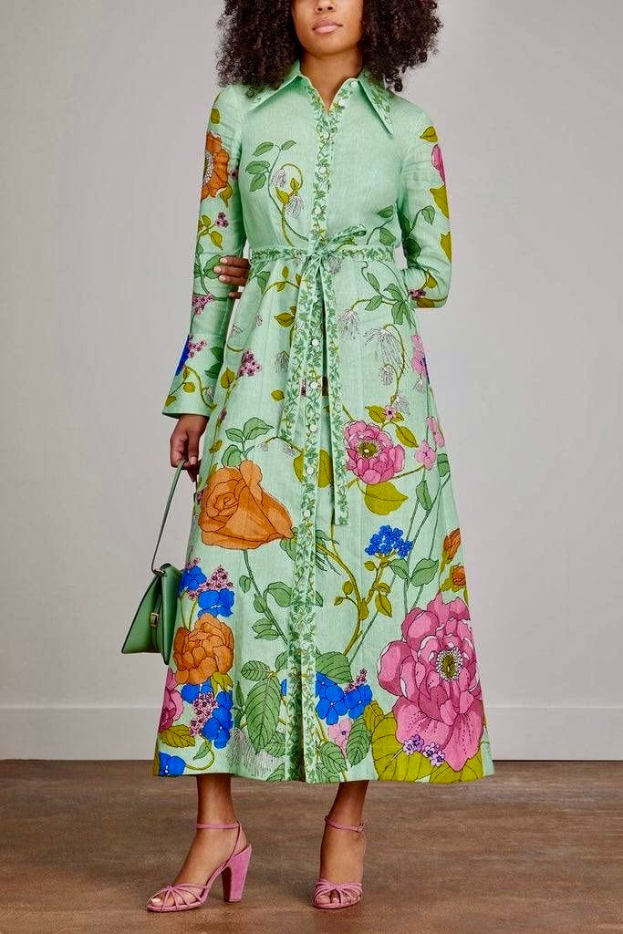 Mint Floral Maxi Shirt Dress