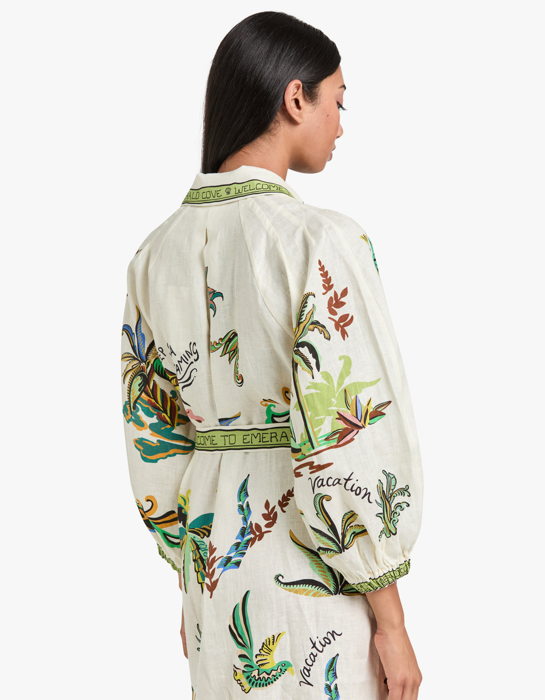 White Palm Tree Maxi Shirt Dress