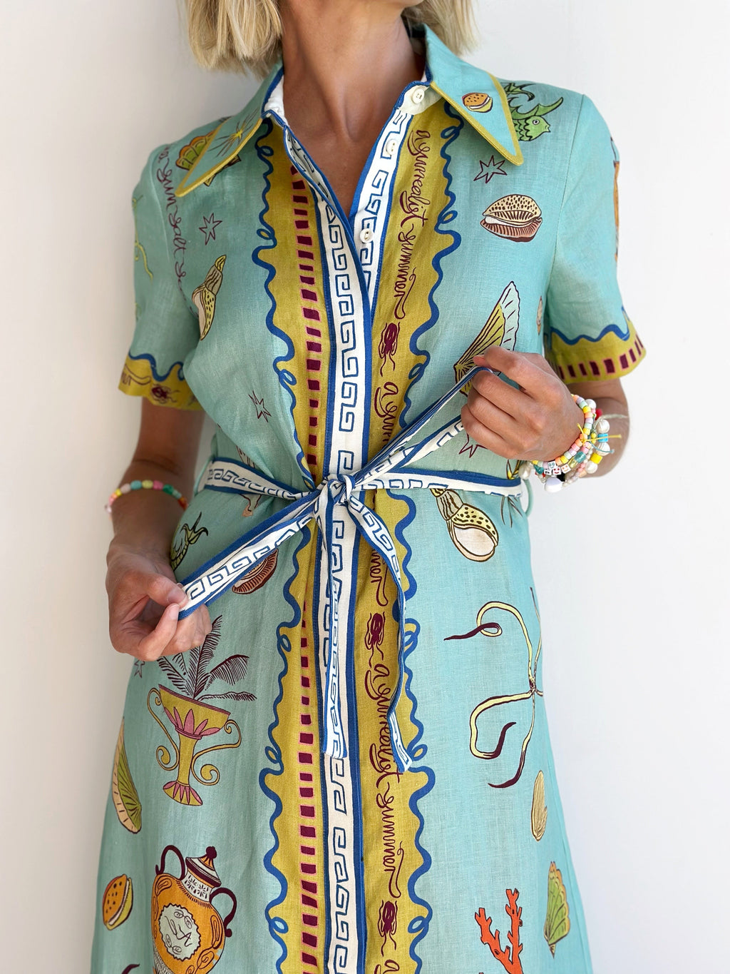 Aqua Seafood Midi Shirt Dress