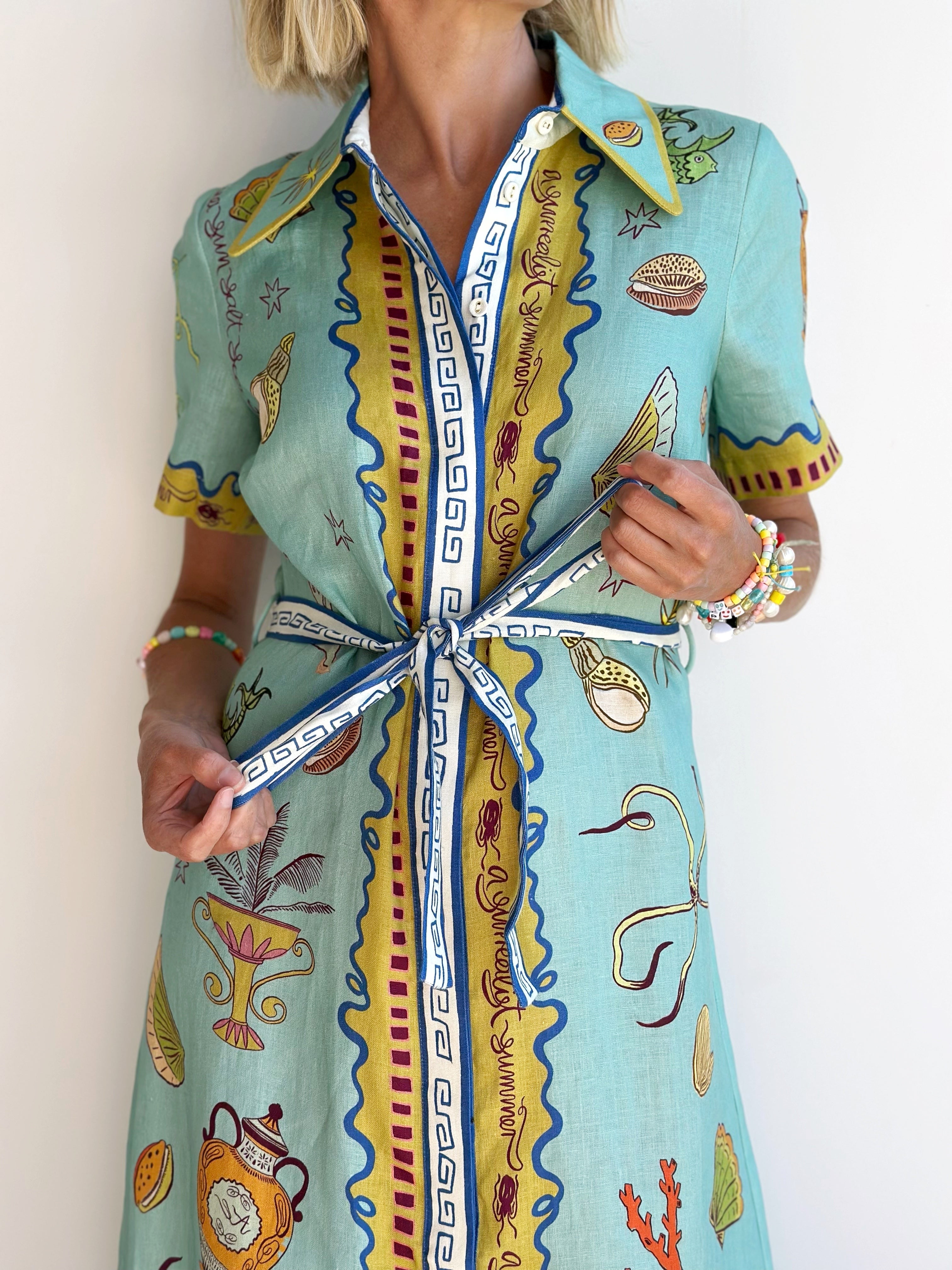 Aqua Seafood Midi Shirt Dress