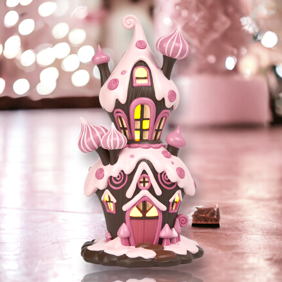 13in LED Brown / Pink 2 Story House