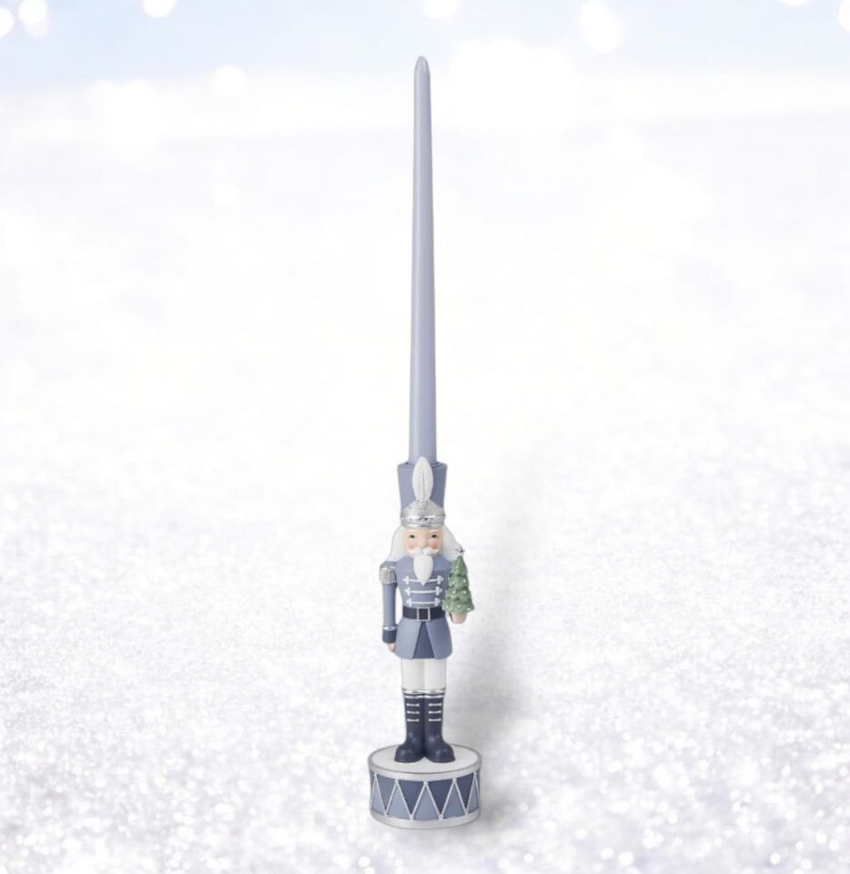 10in Blue Drum Nutcracker Candle Stick December Diamonds