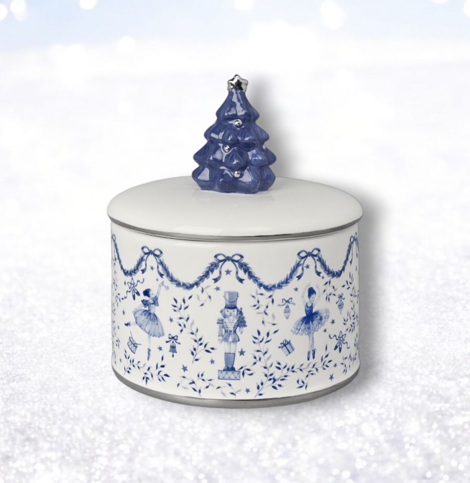 7.5in Blue Tree Covered Dish December Diamonds