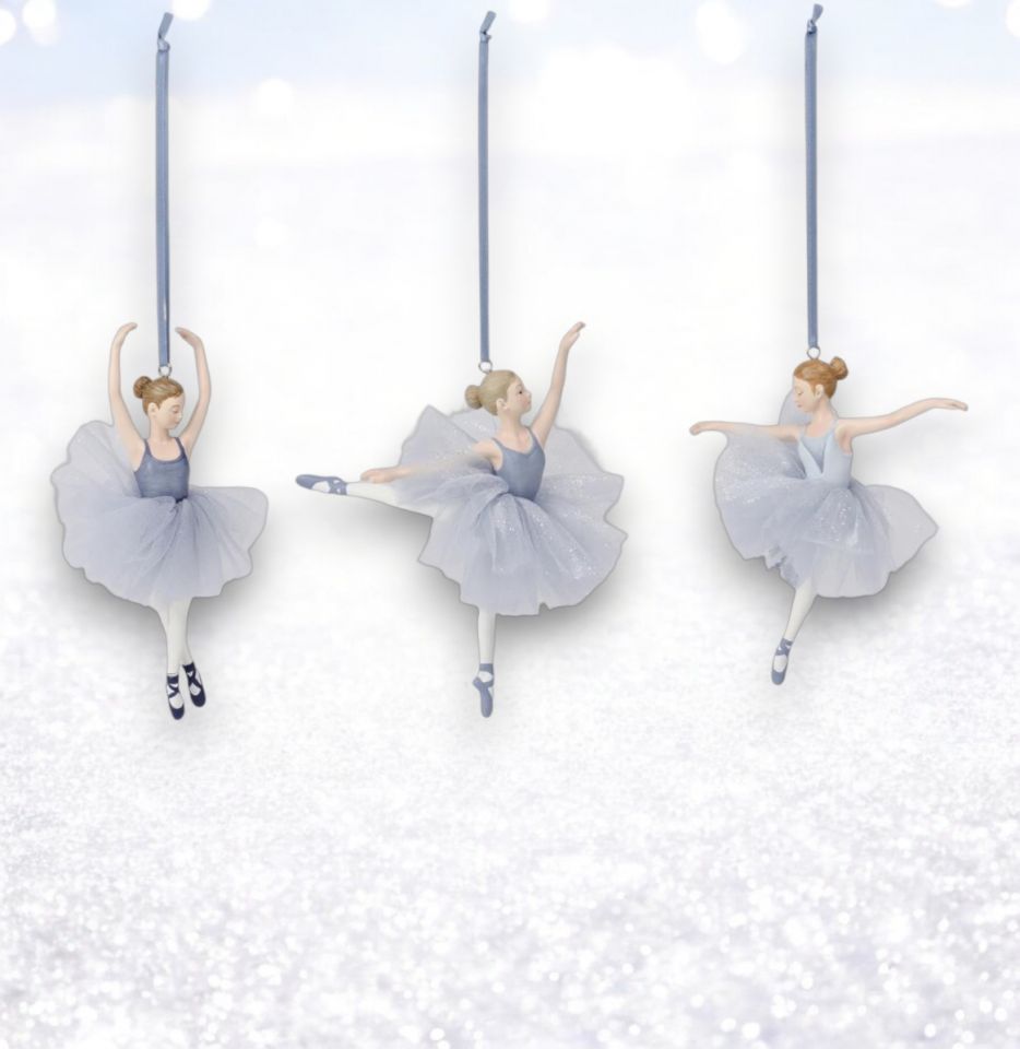 3 Asst Blue Ballerina Orn December Diamonds