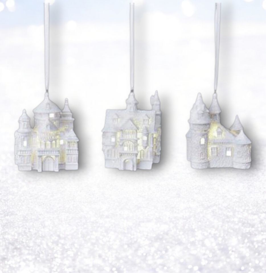 3 Asst LED Castles Orn December Diamonds