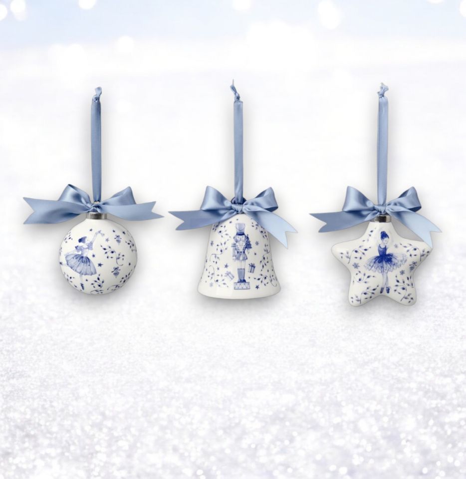 3 Asst Porcelain Nutcracker Suite Orn December Diamonds