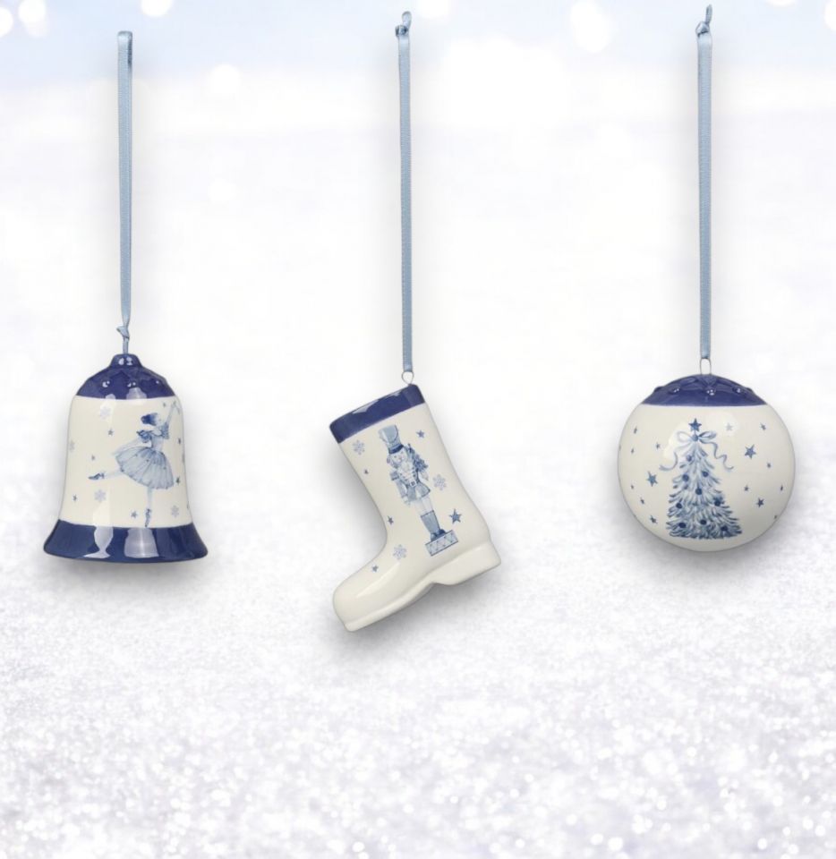 3 Asst Shaped Porcelain Orn December Diamonds