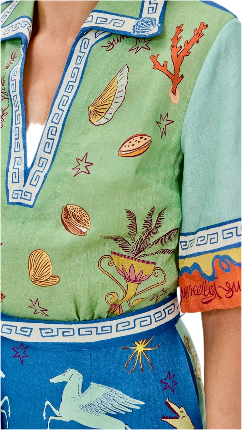 Blue Green Mini Tunic Dress