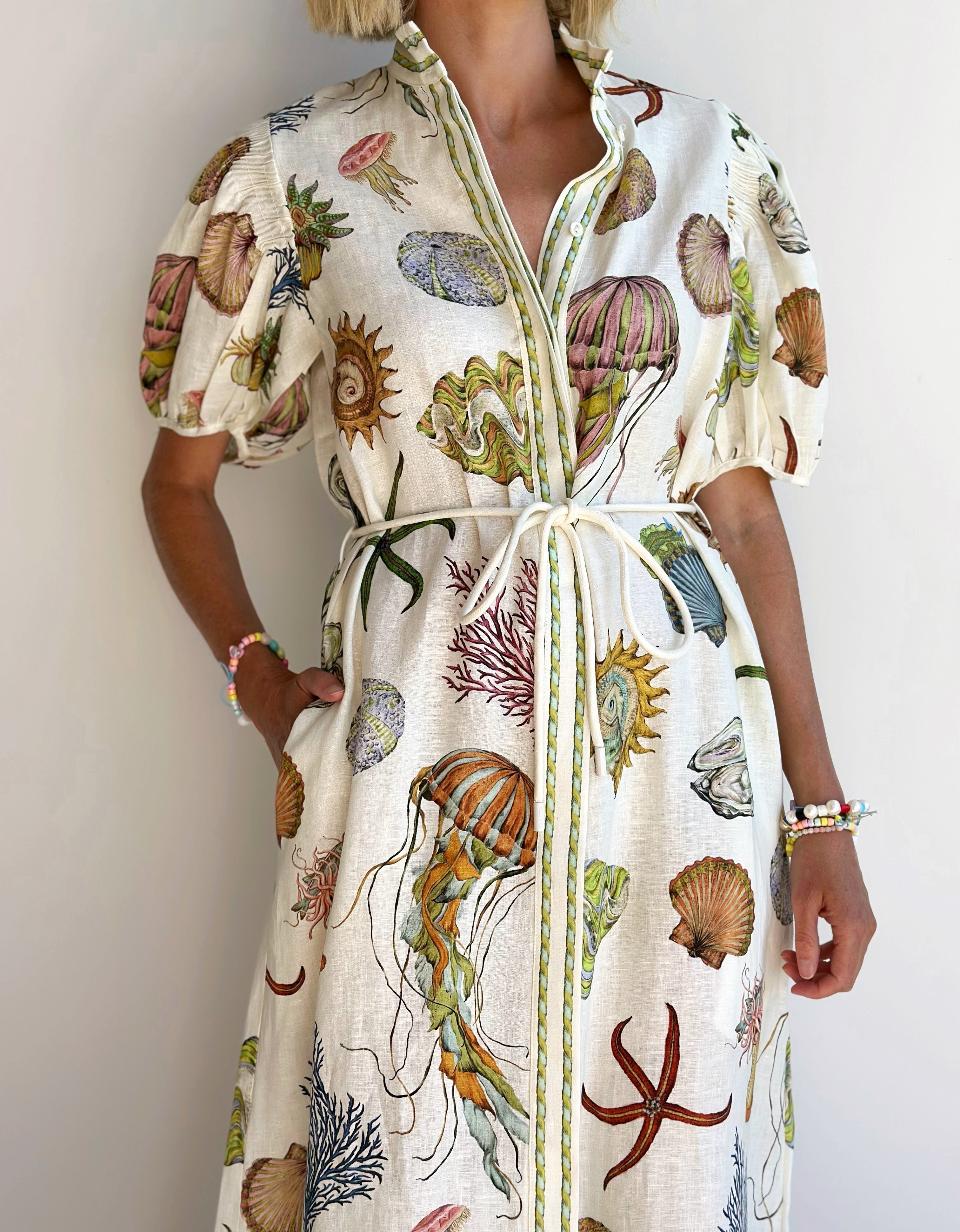 White Jellyfish Midi Shirt Dress