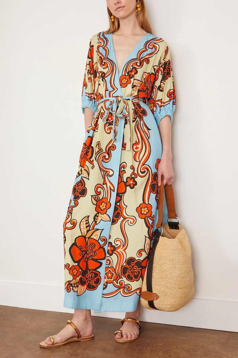 Orange Blue Midi Shirt Dress