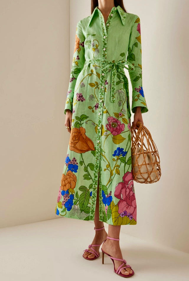 Mint Floral Maxi Shirt Dress
