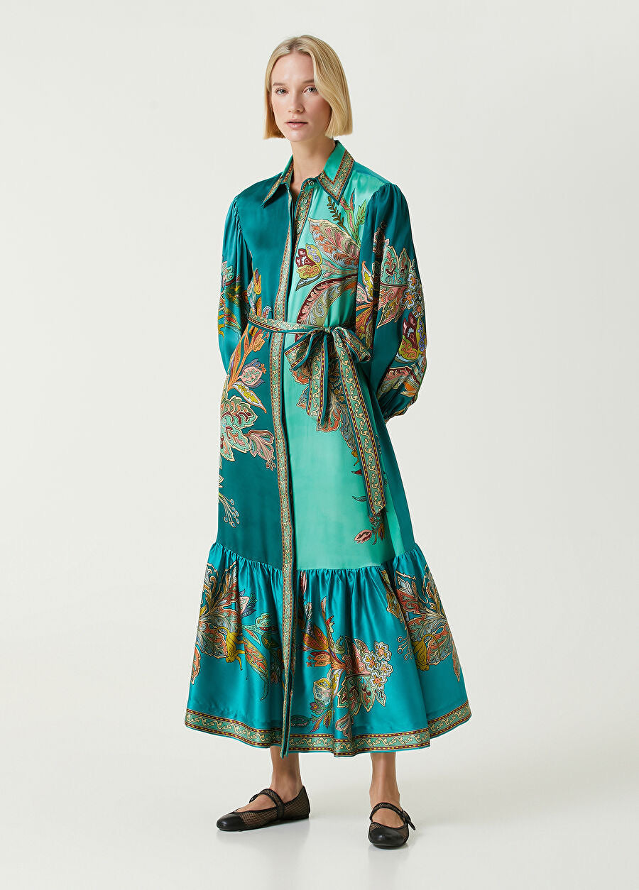 Teal Long Sleeve Maxi Shirt Dress