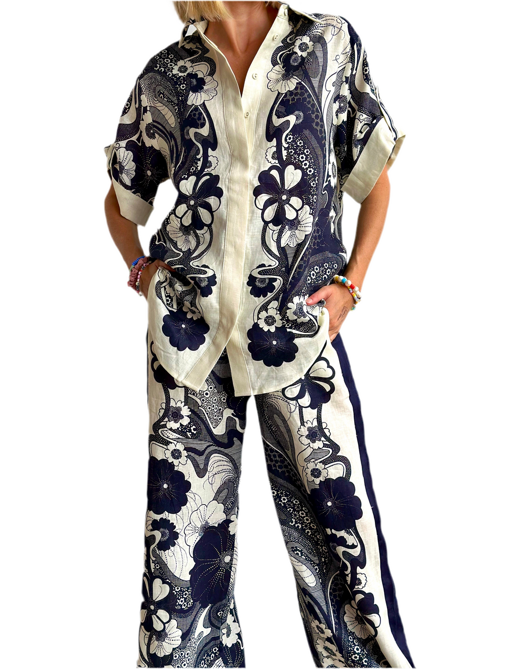 Unique Navy Floral Outfit Set