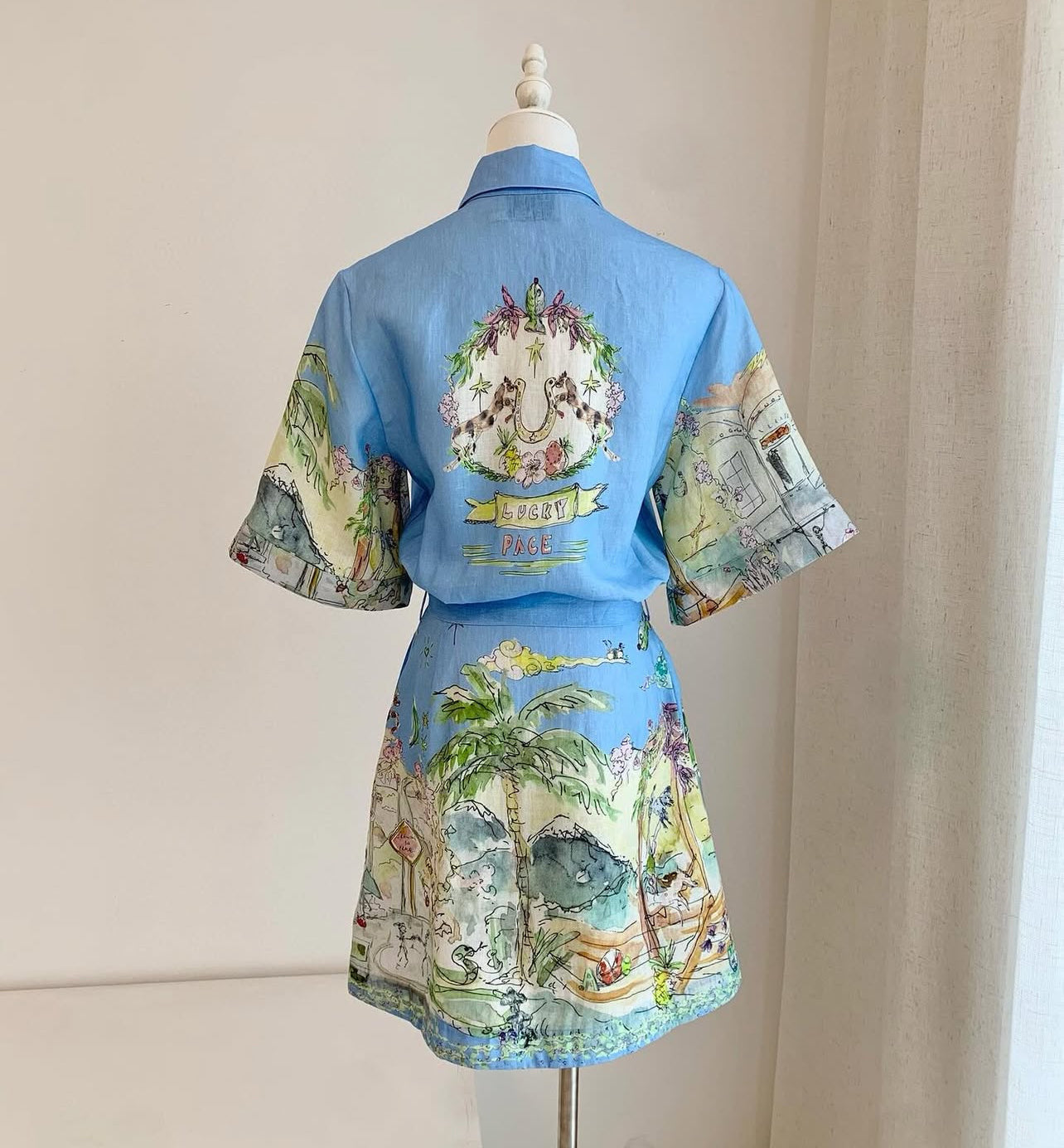 Cartoon Mini Shirt Dress Blue