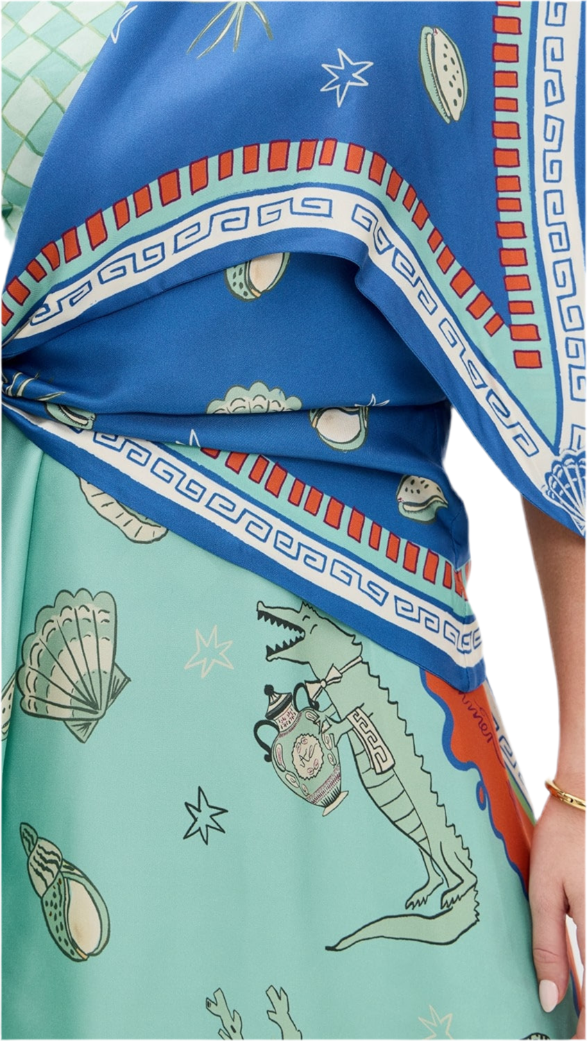 Unique Blue Green Scarf Midi Dress