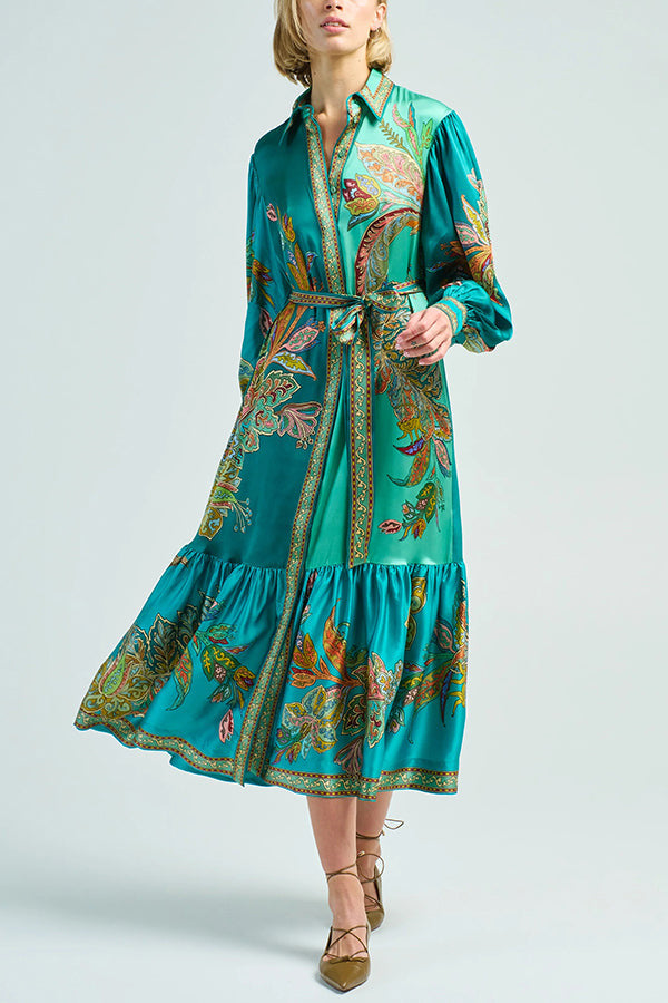 Teal Long Sleeve Maxi Shirt Dress
