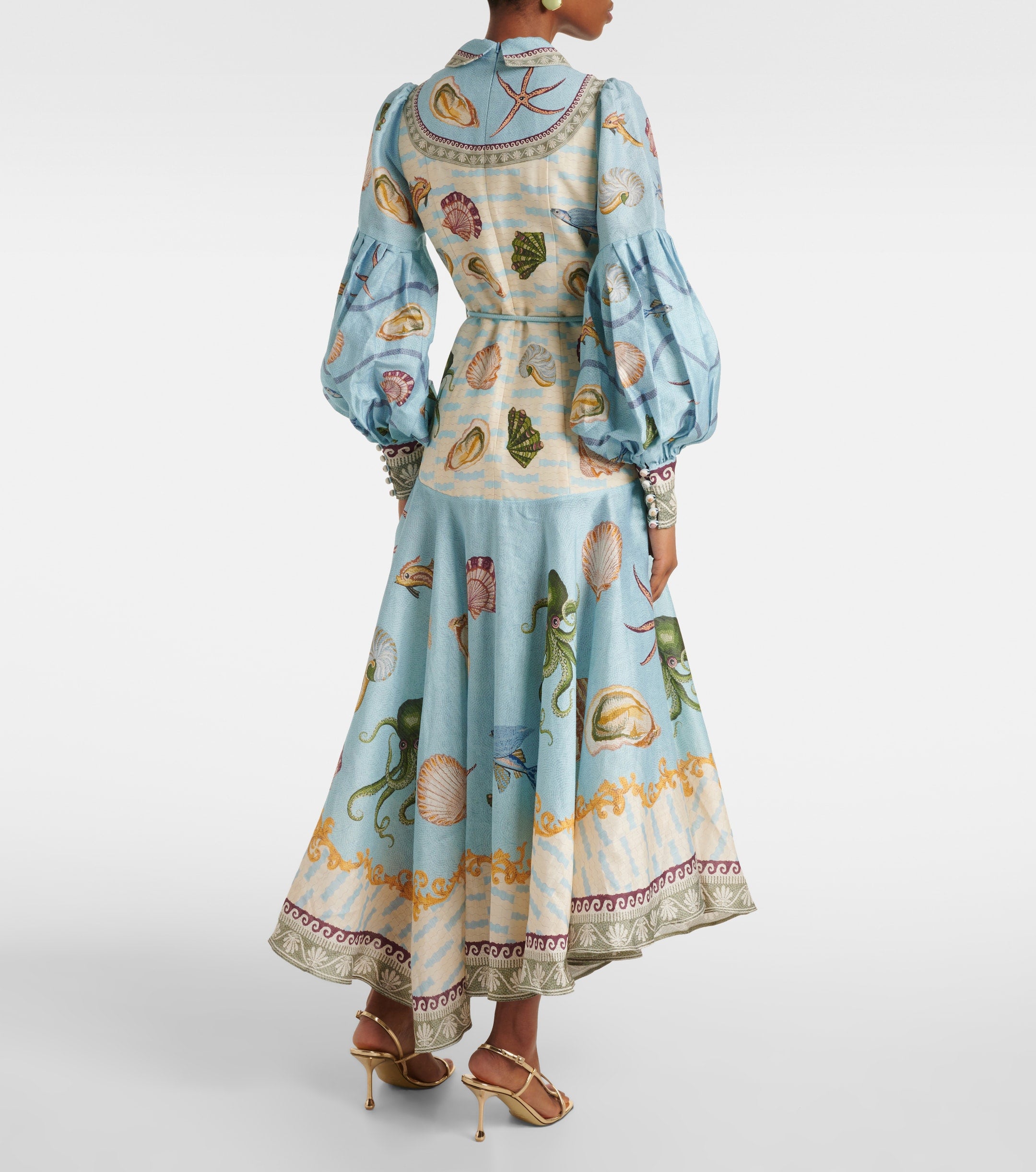 White Starfish Long Sleeve Maxi Shirt Dress