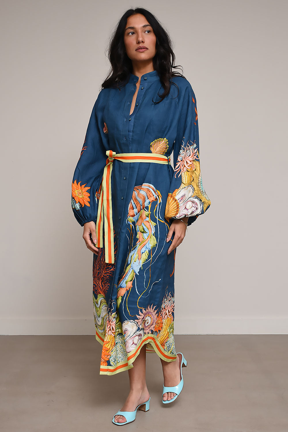 Unique Jellyfish Blue Midi Shirt Dress
