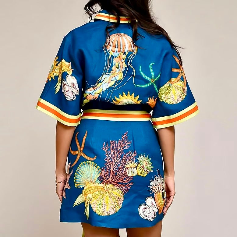Blue Jellyfish Mini Shirt Dress