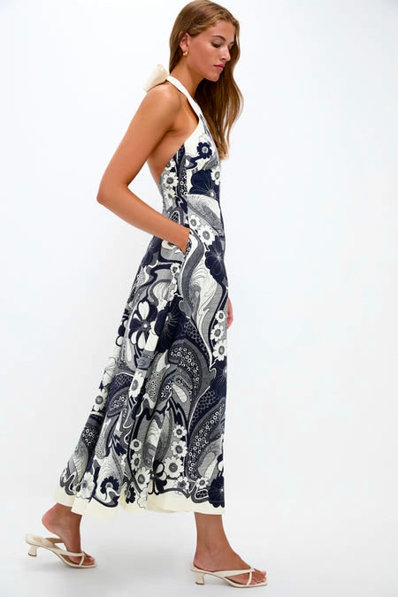 Navy Halter Bow Maxi Dress