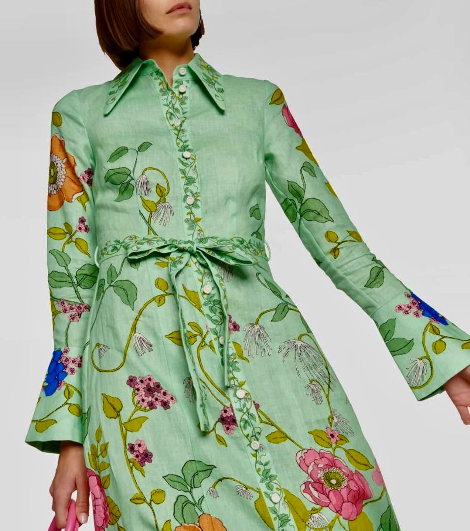 Mint Floral Maxi Shirt Dress
