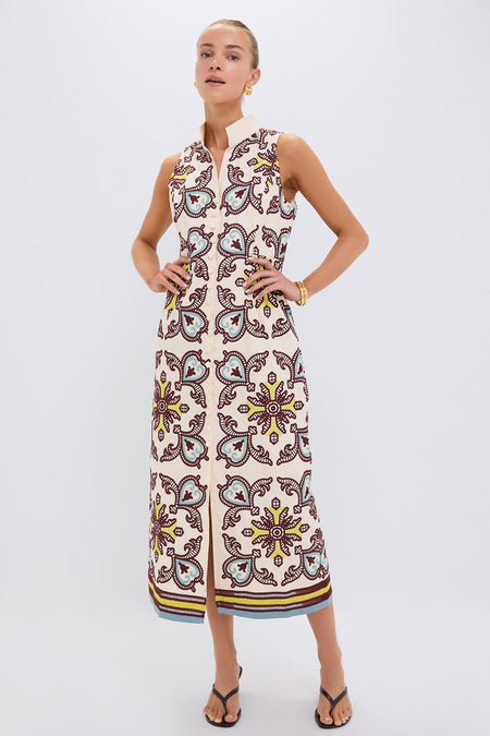 Cream Scroll  Midi Shirt Dress