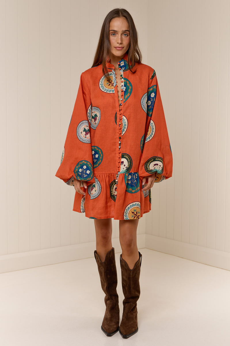 Orange Spice Flared Mini Shirt Dress