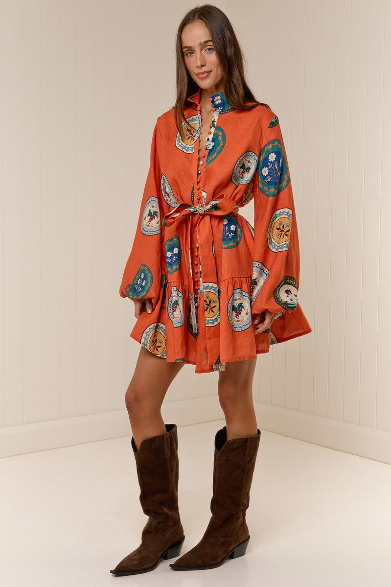 Orange Spice Flared Mini Shirt Dress