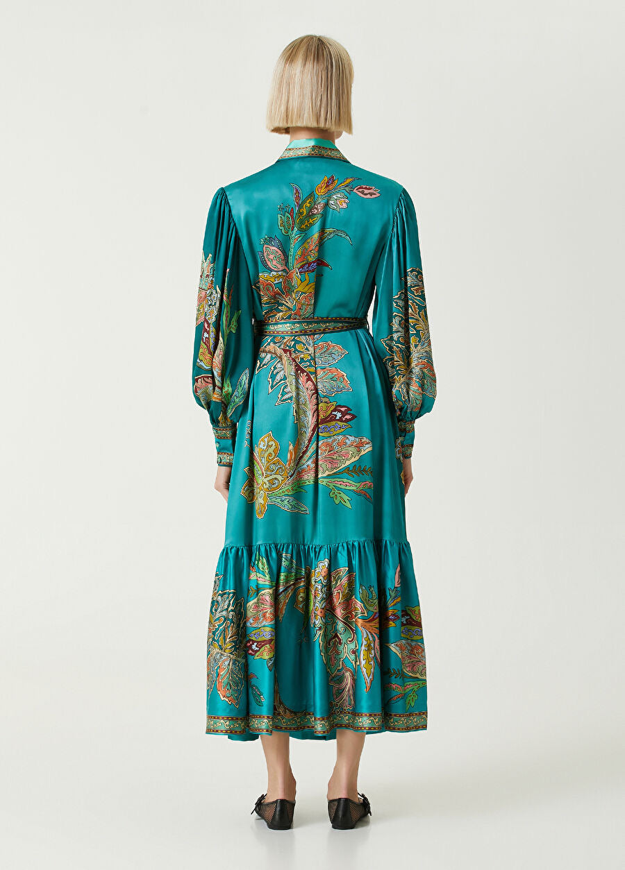 Teal Long Sleeve Maxi Shirt Dress