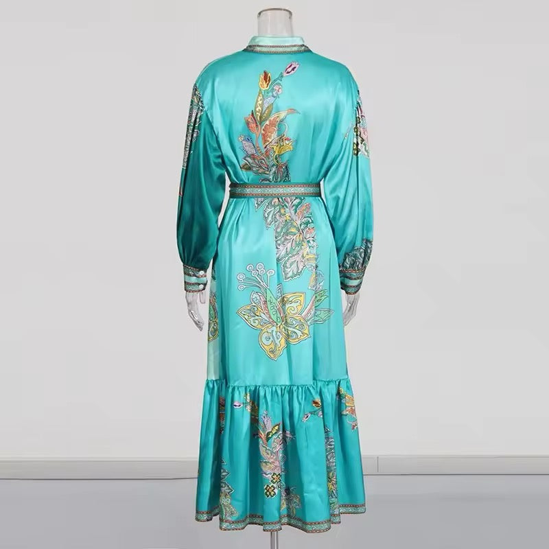 Teal Long Sleeve Maxi Shirt Dress